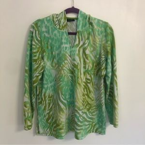 SUSAN GRAVER Weekeng Women Green/White French Terry Print Long Sleeve